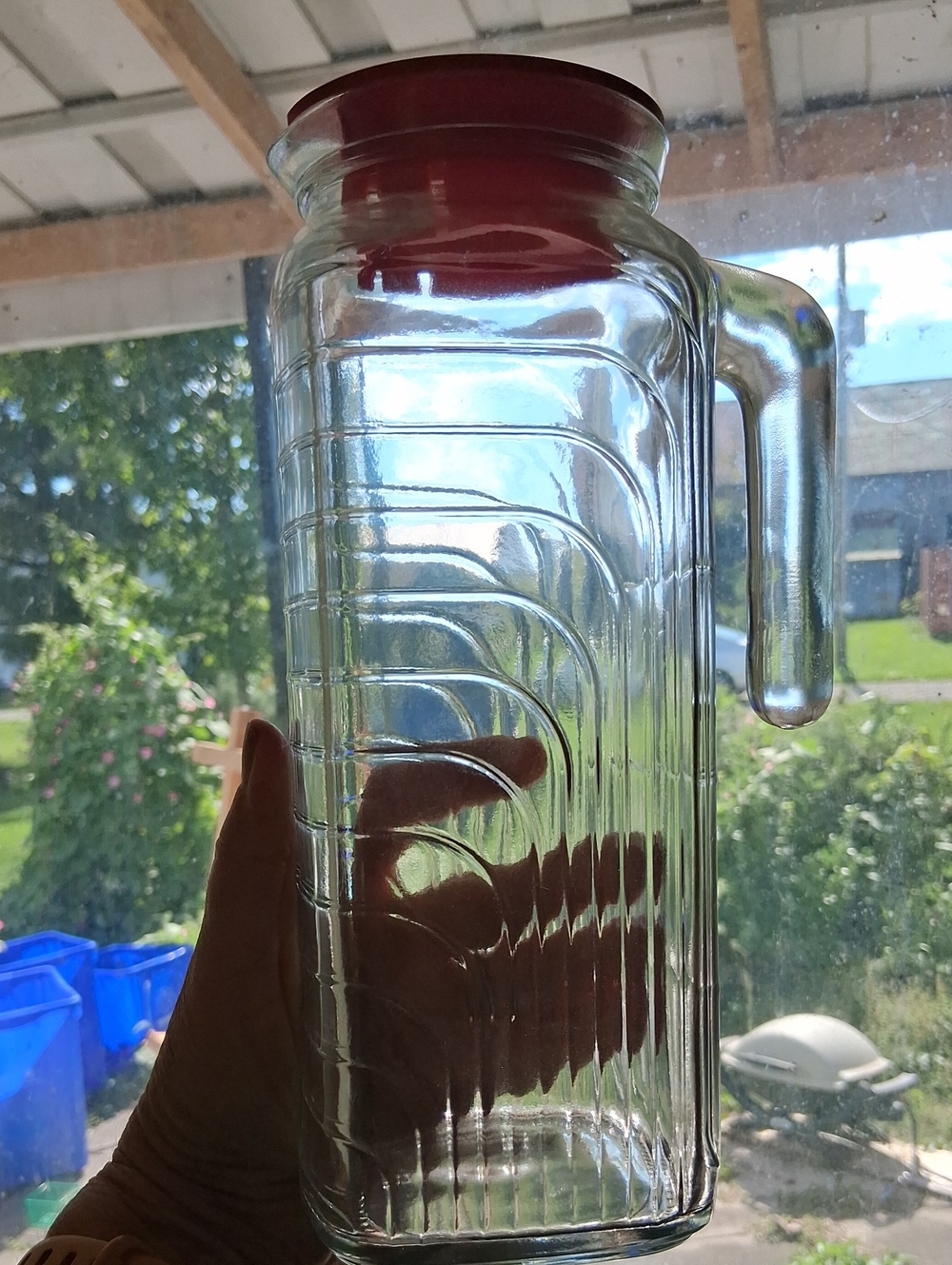 Bomilio Rocco Italy Glass Pitcher with Red Lid - Home Dining
